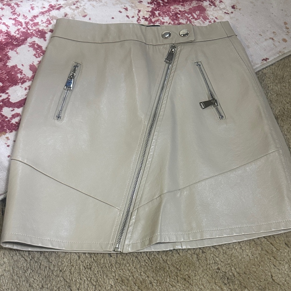 Stylish Cream Faux Leather Mini Skirt